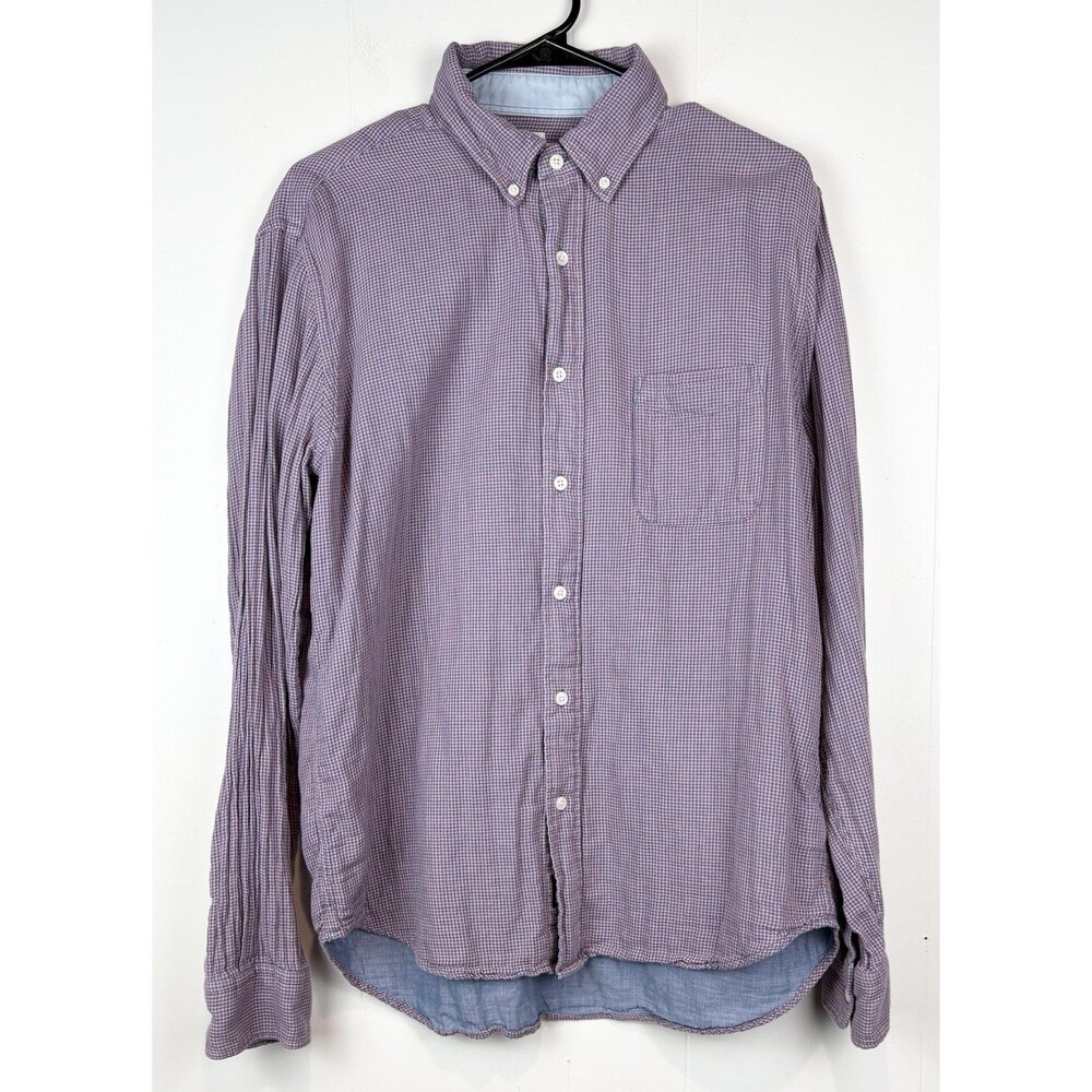 Faherty Men's Button Down Shirt Sz Large Long Sleeve Purple Blue Check Cotton